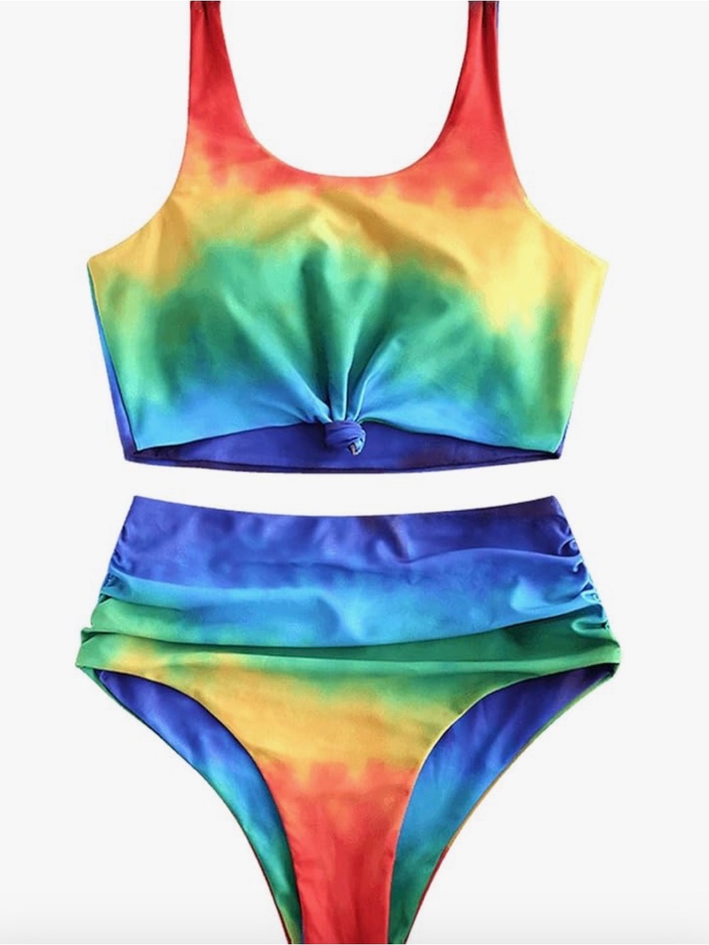 Zaful Rainbow Tie-Front High-Waist Bikini - Multicolor